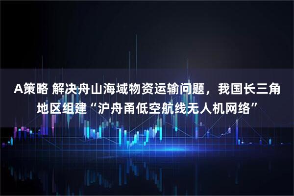 A策略 解决舟山海域物资运输问题，我国长三角地区组建“沪舟甬低空航线无人机网络”